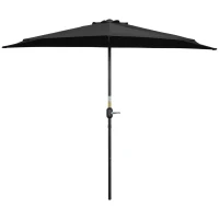 Outsunny 9ft Half Round Umbrella Outdoor Patio Garden Balcony Parasol Window Sun Shade w/ 5 Ribs Black(m-2)