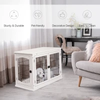 PawHut 26" Wooden Dog Cage with Double Door Entrance & Simple Modern Design, White(m-4)