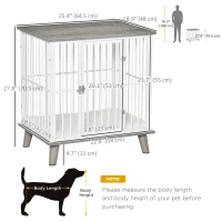 PawHut Dog Crate, Furniture Style Pet Cage Kennel, End Table, Decorative Dog House, with Soft Cushion, Wooden Top, Door, for Small Dogs, Indoor Use, Grey(m-3)
