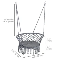 Outsunny Hanging Hammock Chair, Cotton Rope Porch Hammock Swing with Metal Frame and Cushion, Large Macrame Seat for Patio, Garden, Bedroom, Living Room,  Dark Grey(m-3)