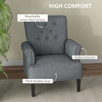 HOMCOM Armchair, Fabric Accent Chair, Modern Living Room Chair with Wood Legs and Rolled Arms for Bedroom, Grey(m-4)