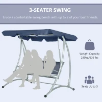 Outsunny 3-Seater Outdoor Swing Chair Bench with Adjustable Canopy, Dark Blue(m-7)
