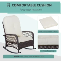 Outsunny Rattan Rocking Chair, Outdoor Wicker Patio Rocker Chair Furniture with Thick Cushions, for Garden Backyard Porch, Cream White(m-5)