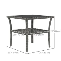 Outsunny 20" Patio Wicker Coffee Table, Outdoor PE Rattan Two-tier Side Table with Glass Top, for Patio, Garden, Balcony, Mixed Grey(m-3)