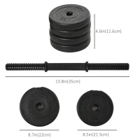 Soozier Adjustable 2 x 22lbs Weight Dumbbell Set for Weight Fitness Training Exercise Fitness Home Gym Equipment, Black (Pair)(m-3)