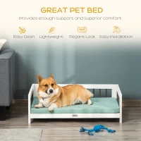 PawHut Elevated Dog Bed, Wooden Raised Pet Sofa, Portable Cat Lounge with Soft Cushion, Washable Cover for Medium Dogs and Cats, White Blue(m-7)