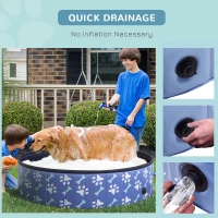 PawHut Folding Dog Pool Portable Pet Kiddie Swimming Pool, Outdoor/Indoor Puppy Bath Tub with Nonslip Bottom for Dogs & Cats,  (Φ47", Blue)(m-6)