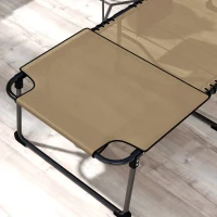 Outsunny 2 Piece Folding Chaise Lounge Pool Chairs with 5-level Reclining Back, Reading Hole, Side Pocket, Beige(m-9)