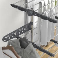 HOMCOM Garment Drying Rack Stainless Steel Folding Clothes Hanging Rack with Side Wings Castors for Indoor Outdoor Grey(m-9)
