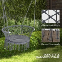 Outsunny Hanging Hammock Chair, Cotton Rope Porch Hammock Swing with Metal Frame and Cushion, Large Macrame Seat for Patio, Garden, Bedroom, Living Room,  Dark Grey(m-4)