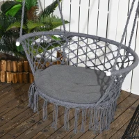 Outsunny Hanging Hammock Chair, Cotton Rope Porch Hammock Swing with Metal Frame and Cushion, Large Macrame Seat for Patio, Garden, Bedroom, Living Room,  Dark Grey(m-1)