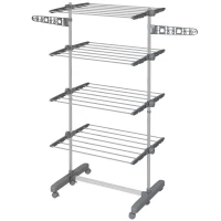 HOMCOM Garment Drying Rack Stainless Steel Folding Clothes Hanging Rack with Side Wings Castors for Indoor Outdoor Grey(m-2)