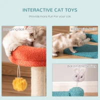 PawHut Cat Tree with Removable Bed Scratching Post Interactive Kitten Toy Dangling Ball Spring Roller Bell Blue Orange(m-5)