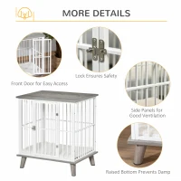 PawHut Dog Crate, Furniture Style Pet Cage Kennel, End Table, Decorative Dog House, with Soft Cushion, Wooden Top, Door, for Small Dogs, Indoor Use, Grey(m-6)