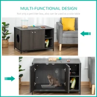 PawHut Cat Litter Box Enclosure Hidden Cat Furniture Cabinet Indoor Cat Washroom Double-door Nightstand End Table with Damping Hinge Multiple Storage Place Adjustable Partition Black(m-5)