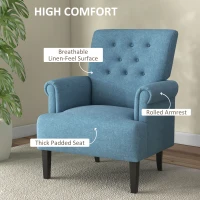HOMCOM Armchair, Fabric Accent Chair, Modern Living Room Chair with Wood Legs and Rolled Arms for Bedroom, Blue(m-4)