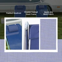 Outsunny 2 Piece Sun Loungers, Folding Chaise Lounge Chairs with Reclining Back, Breathable Mesh Seat, Headrest, Dark Blue(m-6)