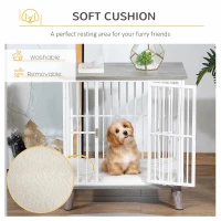 PawHut Dog Crate, Furniture Style Pet Cage Kennel, End Table, Decorative Dog House, with Soft Cushion, Wooden Top, Door, for Small Dogs, Indoor Use, Grey(m-5)