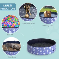 PawHut Folding Dog Pool Portable Pet Kiddie Swimming Pool, Outdoor/Indoor Puppy Bath Tub with Nonslip Bottom for Dogs & Cats,  (Φ47", Blue)(m-4)