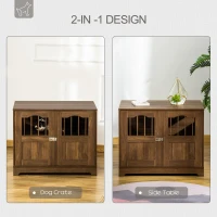 PawHut 29.5" Wooden Dog Cage with Windows, End Table Furniture Style, Modern Pet Kennel with Lockable Doors Elevated Base for Small and Medium-sized Dogs, Brown(m-4)
