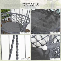 Outsunny Hanging Hammock Chair, Cotton Rope Porch Hammock Swing with Metal Frame and Cushion, Large Macrame Seat for Patio, Garden, Bedroom, Living Room,  Dark Grey(m-6)