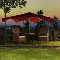 Outsunny Solar Patio Umbrella with LED and Tilt, Outdoor Market Table Umbrella Parasol with Crank, 10 x 10 ft, Wine Red(m-1)