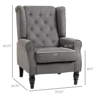HOMCOM Wingback Accent Chair for Living Room, Button-Tufted Lounge Chair with Round Armrests and Wood Legs, Dark Gray(m-3)