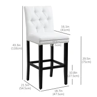 HOMCOM Fabric Bar Stool Set of 2, Tall 29.5" Seat Height Bar Chairs with Tufted Back & Wood Legs, Cream White(m-3)