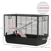 PawHut 3-tier Hamster Cage, Guinea Pig Cage, Pet Chinchillas Play House Indoor with Accessories Food Dish Water Bottle, Ramps, 31.5"x19"x 23", Black(m-3)