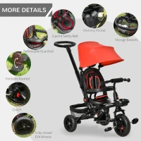 Qaba Tricycle for Toddler 4 in 1 Kids Trike with Reversible Adjustable Seat, Baby Push Bike with Removable Handle, Canopy, Belt Storage Brake Clutch for 1-5 Years, Red(m-7)