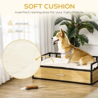 PawHut 39.25" Elevated Dog Bed, Furniture Style Pet Couch, Soft Modern Puppy Sofa, with Storage Drawer, Washable Cushion, Steel Frame, for Medium Dogs, Oak(m-4)