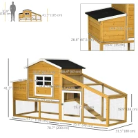 PawHut 79" Wooden Chicken Coop, Outdoor Hen House, Poultry Habitat with Removable Tray, Nesting Box, Run, Ramp(m-3)