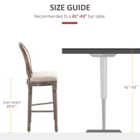 HOMCOM Solid Wood Bar Stools Set of 2, French Country Barstools, Bar Height Chairs with Upholstered Seating and Footrest, 29.5" Seat Height, Beige(m-7)