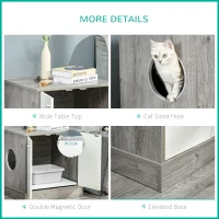 PawHut Cat Litter Box Enclosure Privacy Washroom Decorative Kitten Pet House Nightstand End Table Indoor with Magnetic Door Slide-out Board Grey Oak(m-7)