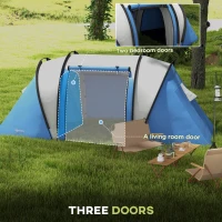 Outsunny Camping Tent with 2 Bedrooms and Living Area, 3000mm Waterproof Family Tent, for Fishing Hiking Festival, Blue(m-5)