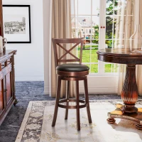 HOMCOM Swivel Bar Stool with Back, 31 Inch PU Leather Bar Height Stool, Farmhouse Barstool with Rubberwood Frame, Black(m-2)