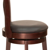 HOMCOM Swivel Bar Stool with Back, 31 Inch PU Leather Bar Height Stool, Farmhouse Barstool with Rubberwood Frame, Black(m-8)