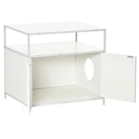 PawHut Cat Litter Box Enclosure Hidden Cat Furniture Cabinet Indoor Cat Washroom Double-door Nightstand End Table with Cat Hole Storage Shelf White(m-9)