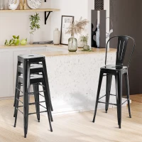 HOMCOM Set of 4 Bar Stools Kitchen Industrial Breakfast Bistro Cafe Metal Frame Black(m-4)