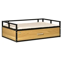 PawHut 39.25" Elevated Dog Bed, Furniture Style Pet Couch, Soft Modern Puppy Sofa, with Storage Drawer, Washable Cushion, Steel Frame, for Medium Dogs, Oak(m-2)