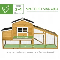 PawHut 79" Wooden Chicken Coop, Outdoor Hen House, Poultry Habitat with Removable Tray, Nesting Box, Run, Ramp(m-4)