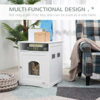 PawHut Cat Litter Box Enclosure Hidden Cabinet Cat Furniture Indoor Cat Washroom Nightstand End Table with Cat-sized Hole Wide Tabletop Storage Shelf (Litter Box Not Included)(m-5)