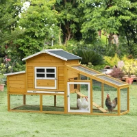 PawHut 79" Wooden Chicken Coop, Outdoor Hen House, Poultry Habitat with Removable Tray, Nesting Box, Run, Ramp(m-1)