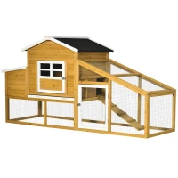 PawHut 79" Wooden Chicken Coop, Outdoor Hen House, Poultry Habitat with Removable Tray, Nesting Box, Run, Ramp(m-2)