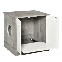 PawHut Cat Litter Box Enclosure Privacy Washroom Decorative Kitten Pet House Nightstand End Table Indoor with Magnetic Door Slide-out Board Grey Oak(m-8)