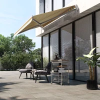 Outsunny 12' x 10' Manual Retractable Awning Outdoor Sunshade Shelter for Patio, Balcony, Yard, with Adjustable & Versatile Design, Yellow and Gray(m-10)