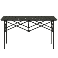 Outsunny Folding Camping Table with Roll up Top and Carry Bag, Portable Picnic Table for Camping, Picnic, Hiking, Black(m-2)