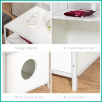PawHut Cat Litter Box Enclosure Hidden Cat Furniture Cabinet Indoor Cat Washroom Double-door Nightstand End Table with Cat Hole Storage Shelf White(m-6)