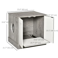 PawHut Cat Litter Box Enclosure Privacy Washroom Decorative Kitten Pet House Nightstand End Table Indoor with Magnetic Door Slide-out Board Grey Oak(m-3)