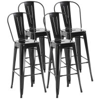 HOMCOM Set of 4 Bar Stools Kitchen Industrial Breakfast Bistro Cafe Metal Frame Black(m-2)